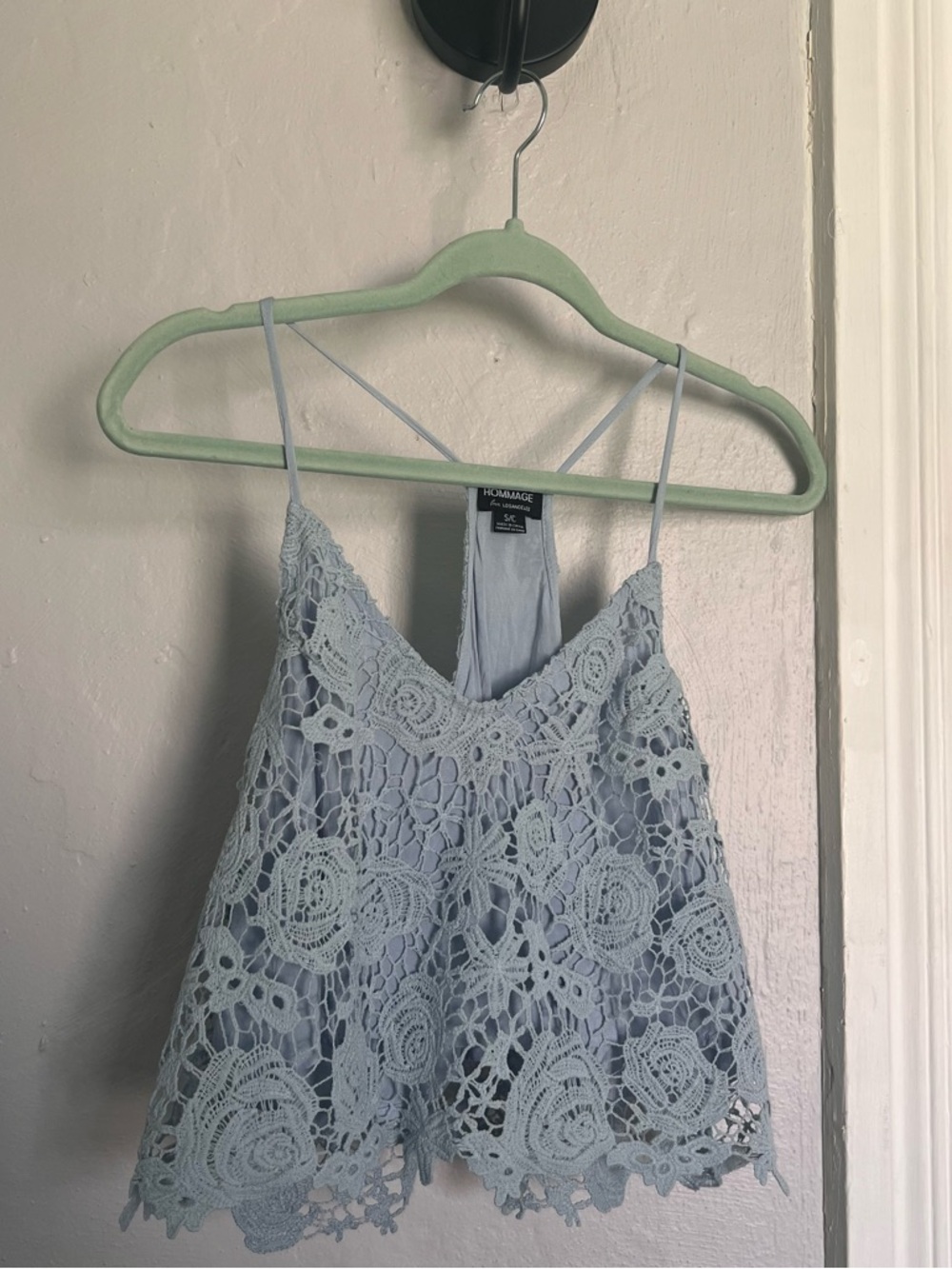HOMAGE Light Blue Crochet Lace Cami Tank